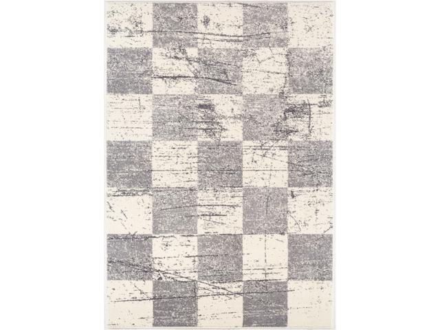Ergode Modern Abstract Area Rug (5x8 feet) - 5'3' x 7'5' White Grey