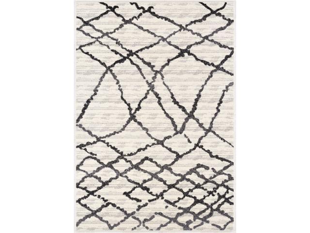 Ergode Modern Abstract Area Rug (5x8 feet) - 5'3' x 7'5' White Grey