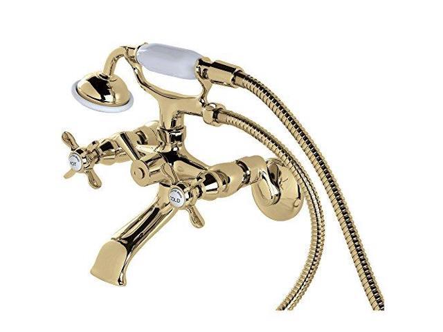 Kingston Brass KS285PB Essex 3-1/2' - 8-1/2' Adjustable Centers Wall Mount Clawfoot Tub Filler with Hand Shower Polished Brass