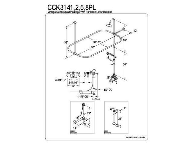 Kingston Brass CCK3141PL Vintage Wall Mount Down Spout Clawfoot Tub & Shower with Porcelain Lever Handle Polished Chrome