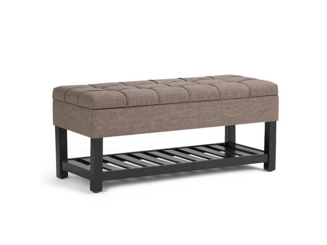 Saxon 44 inch Wide Traditional Rectangle Storage Ottoman Bench in Fawn Brown Linen Look Fabric