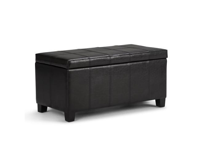 Dover 36 inch Wide Contemporary Rectangle Storage Ottoman Bench in Midnight Black Faux Leather
