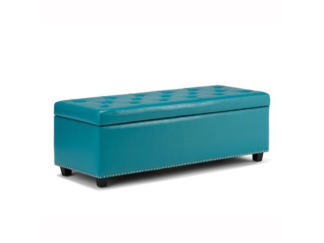 Hamilton 48 inch Wide Traditional Rectangle Storage Ottoman in Mediterranean Blue Faux Leather