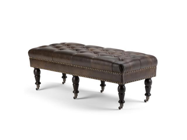 Henley 50 inch Wide Traditional Rectangle Tufted Ottoman Bench in Distressed Brown Bonded Leather