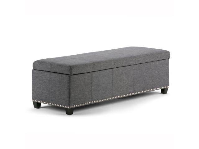 Kingsley 48 inch Wide Transitional Rectangle Large Storage Ottoman in Slate Grey Linen Look Fabric