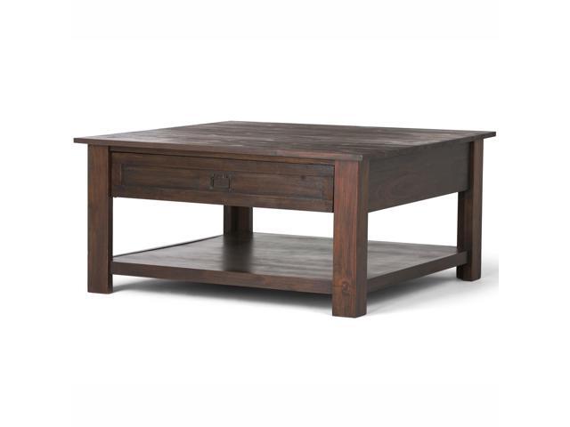 Monroe Solid Acacia Wood 38 inch Wide Square Rustic Coffee Table in Distressed Charcoal Brown