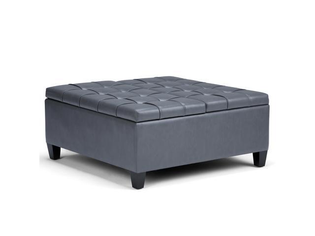 Harrison 36 inch Wide Traditional Square Coffee Table Storage Ottoman in Stone Grey Faux Leather