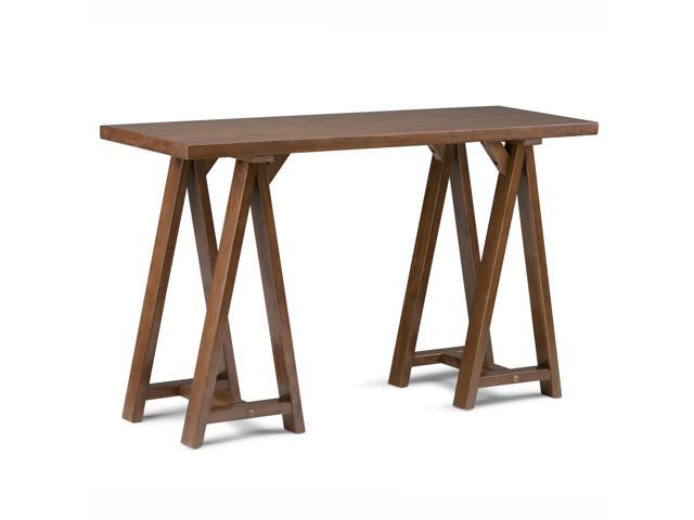 Sawhorse Solid Wood 50 inch Wide Modern Industrial Console Sofa Table in Medium Saddle Brown