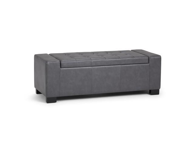 Laredo 51 inch Wide Contemporary Rectangle Large Storage Ottoman in Stone Grey Faux Leather