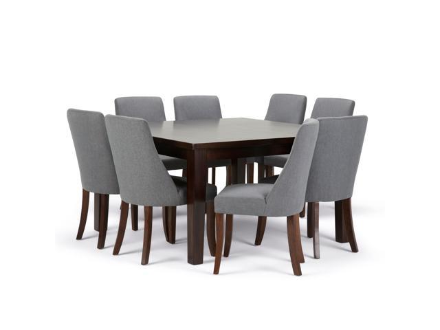 Walden Contemporary 9 Pc Dining Set with 8 Upholstered Dining Chairs in Slate Grey Linen Look Fabric and 54 inch Wide Table