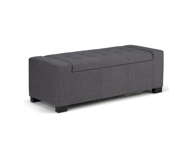 Laredo 51 inch Wide Contemporary Rectangle Large Storage Ottoman in Slate Grey Linen Look Fabric