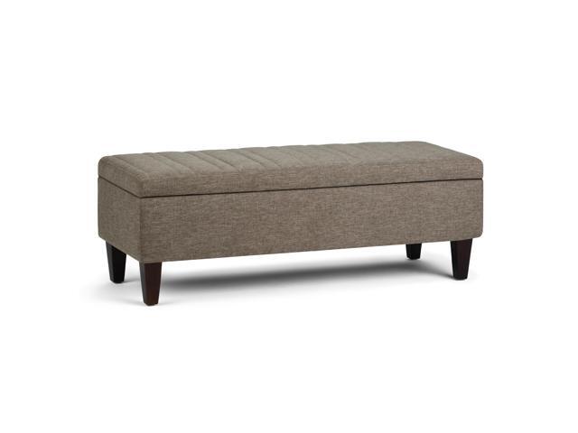 Monroe 48 inch Wide Contemporary Rectangle Storage Ottoman in Fawn Brown Linen Look Fabric