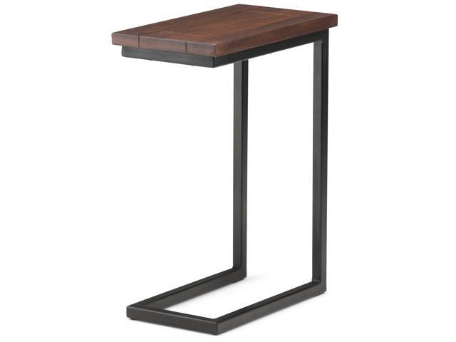 Skyler Solid Mango Wood and Metal 18 inch Wide Rectangle Industrial C Side Table in Dark Cognac Brown Fully Assembled
