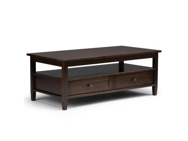 Warm Shaker Solid Wood 48 inch Wide Rectangle Rustic Coffee Table in Tobacco Brown