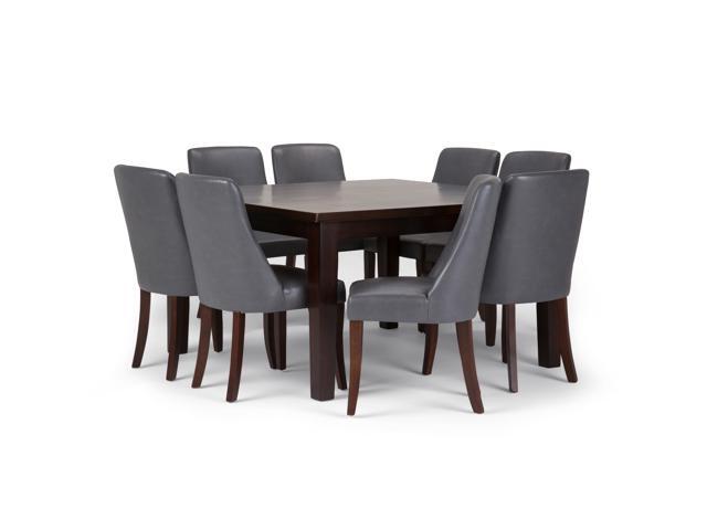 Walden Contemporary 9 Pc Dining Set with 8 Upholstered Dining Chairs in Stone Grey Faux Leather and 54 inch Wide Table