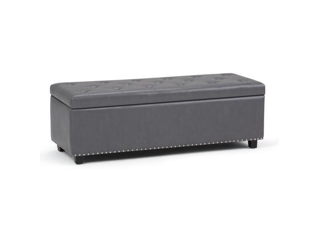 Hamilton 48 inch Wide Traditional Rectangle Storage Ottoman in Stone Grey Faux Leather