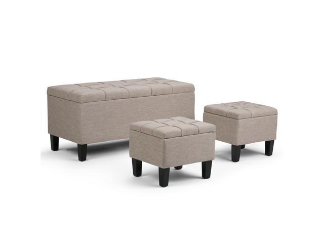 Dover 44 inch Wide Contemporary Rectangle 3 Pc Storage Ottoman in Natural Linen Look Fabric