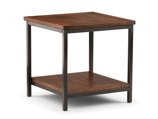 Skyler Solid Mango Wood and Metal 22 inch Wide Square Modern Industrial End Side Table in Dark Cognac Brown