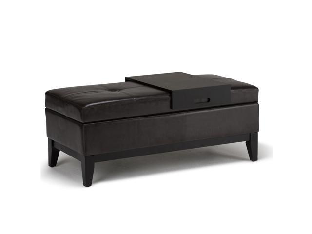 Oregon 42 inch Wide Transitional Rectangle Storage Ottoman Bench with Tray in Tanners Brown Faux Leather