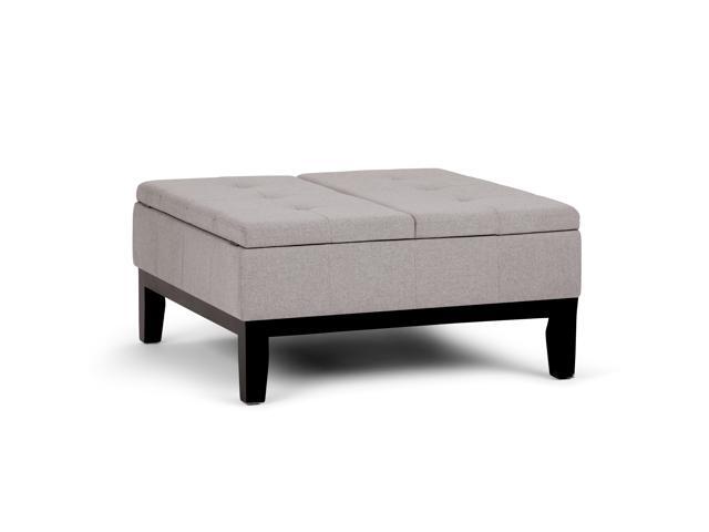 Dover 36 inch Wide Contemporary Square Coffee Table Storage Ottoman in Cloud Grey Linen Look Fabric