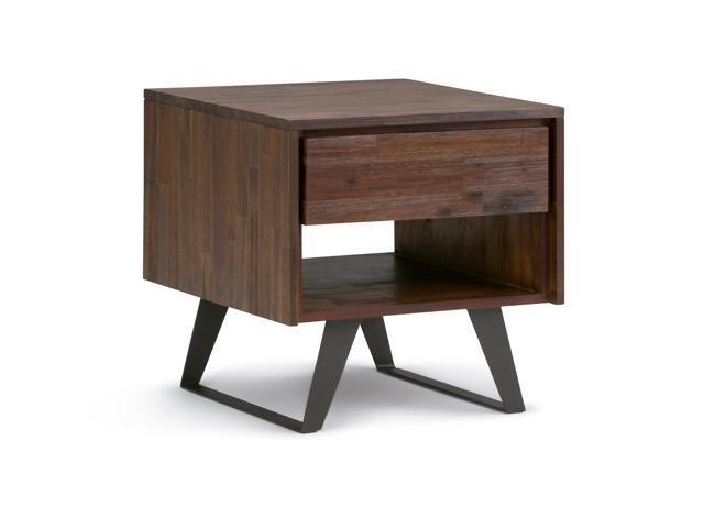 Lowry Solid Acacia Wood and Metal 22 inch Wide Square Modern Industrial End Side Table in Distressed Charcoal Brown