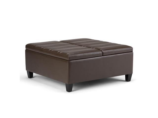 Ellis 36 inch Wide Contemporary Square Coffee Table Storage Ottoman in Chocolate Brown Faux Leather