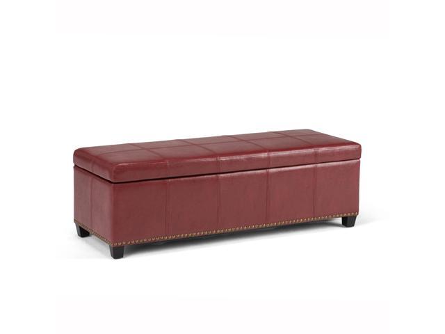 Kingsley 48 inch Wide Transitional Rectangle Large Storage Ottoman in Radicchio Red Faux Leather