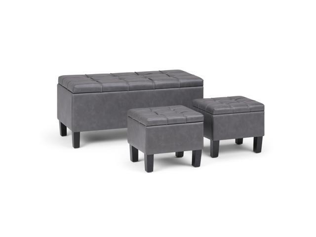 Dover 44 inch Wide Contemporary Rectangle 3 Pc Storage Ottoman in Stone Grey Faux Leather