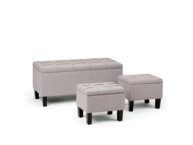 Dover 44 inch Wide Contemporary Rectangle 3 Pc Storage Ottoman in Cloud Grey Linen Look Fabric