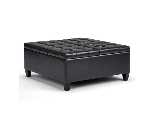 Harrison 36 inch Wide Traditional Square Coffee Table Storage Ottoman in Tanners Brown Faux Leather