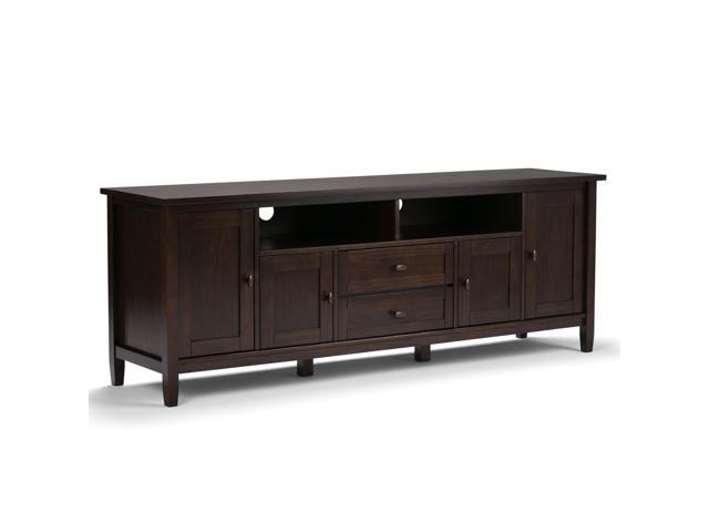Warm Shaker Solid Wood 72 inch Wide Rustic TV Media Stand in Tobacco Brown For TVs up to 80 inches