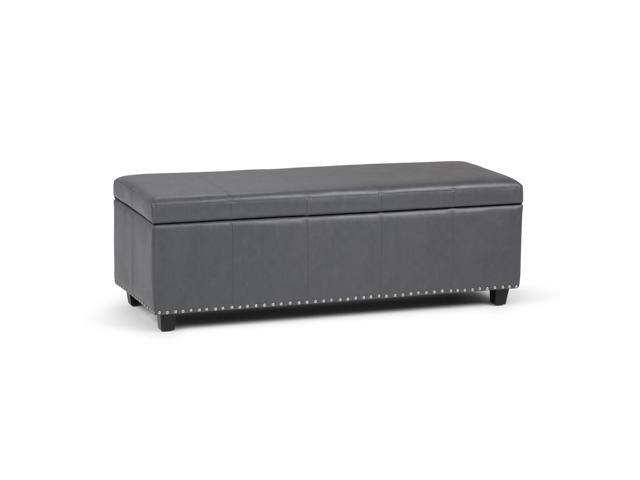 Kingsley 48 inch Wide Transitional Rectangle Large Storage Ottoman in Stone Grey Faux Leather