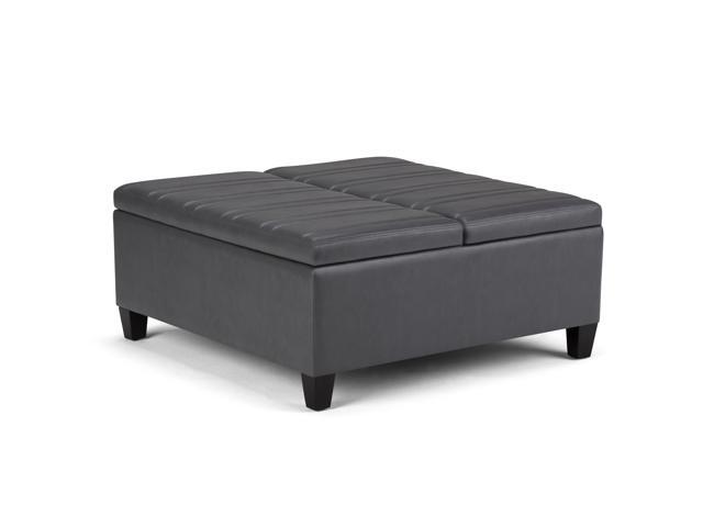 Ellis 36 inch Wide Contemporary Square Coffee Table Storage Ottoman in Stone Grey Faux Leather