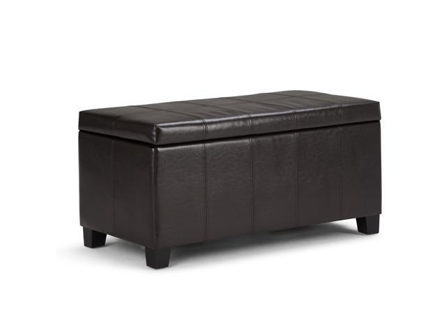Dover 36 inch Wide Contemporary Rectangle Storage Ottoman Bench in Tanners Brown Faux Leather