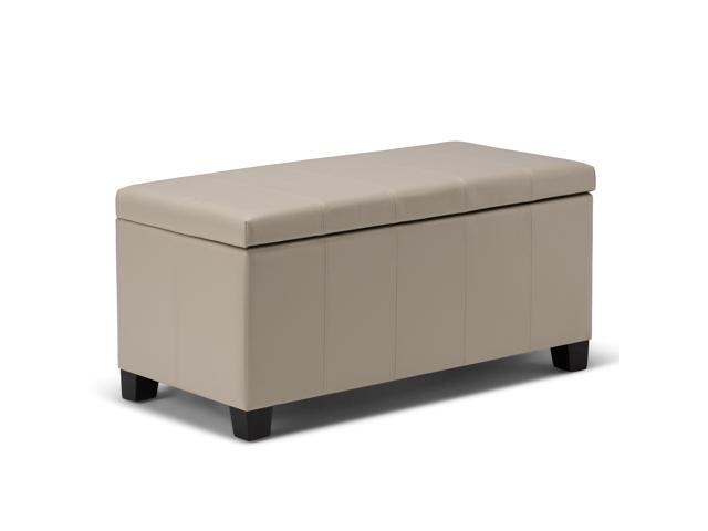 Dover 36 inch Wide Contemporary Rectangle Storage Ottoman Bench in Satin Cream Faux Leather