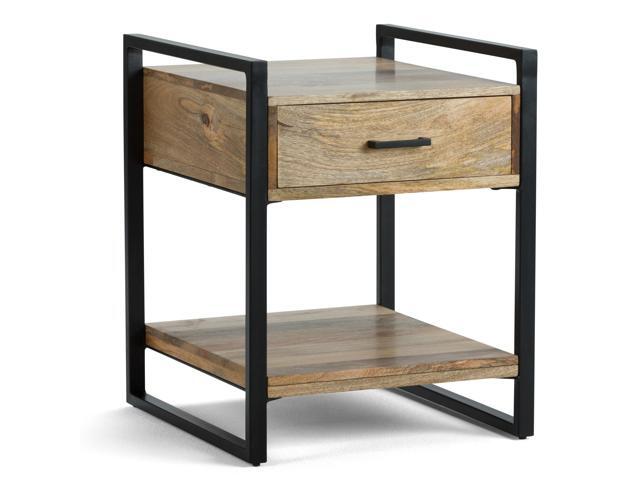 Riverside Solid Mango Wood and Metal 20 inch Wide Rectangle Modern Industrial End Side Table in Natural