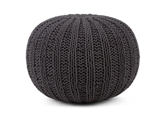Shelby Transitional Round Hand Knit Pouf in Slate Grey Cotton