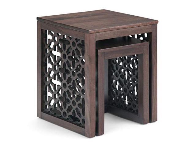 Polly Solid Mango Wood 17 inch Wide Square Rustic 2 Pc Nesting Table in Cinnamon Fully Assembled