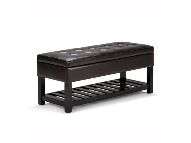 Cosmopolitan 44 inch Wide Traditional Rectangle Storage Ottoman Bench with Open Bottom in Tanners Brown Faux Leather