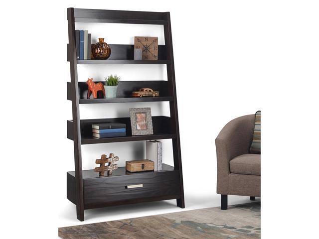 Deanna Solid Wood 66 inch x 36 inch Contemporary Ladder Shelf in Dark Chestnut Brown