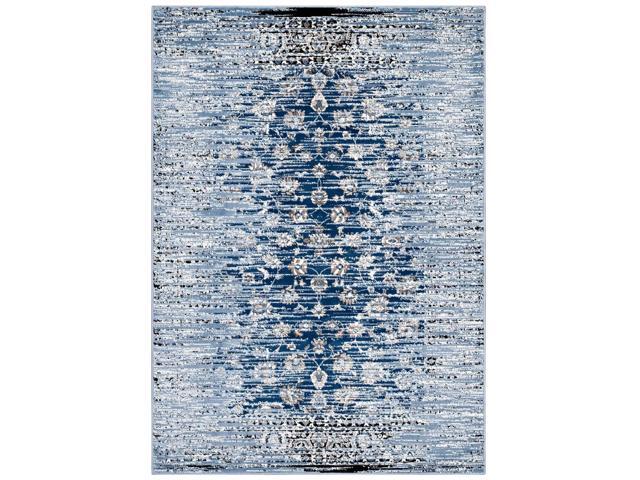 Chiara Distressed Floral Lattice Contemporary 8x10 Area Rug - Moroccan Blue