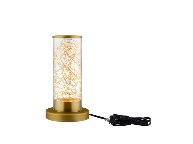 Adore Cylindrical-Shaped Clear Glass And Brass Table Lamp -