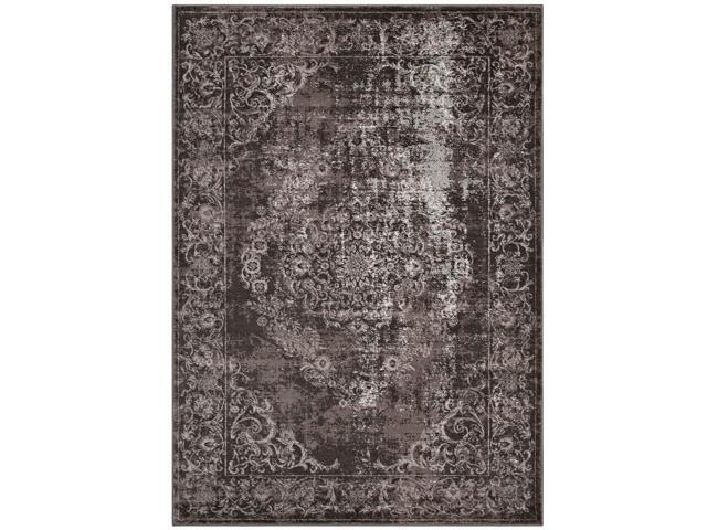 Gamela Rustic Vintage Ornate Floral Medallion 5x8 Area Rug - Antique Light and Dark Brown