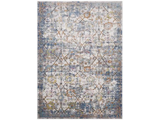 Minu Distressed Floral Lattice 8x10 Area Rug - Light Blue Yellow and Orange