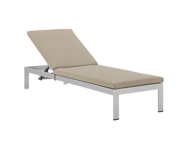 Shore Outdoor Patio Aluminum Chaise with Cushions - Silver Beige