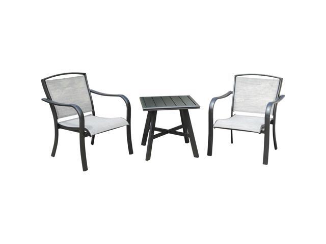 Foxhill 3-Piece Commercial-Grade Patio Seating Set with 2 Sling Lounge Chairs and a 22' Square Slat-Top Side Table