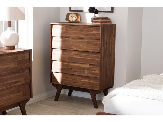 Baxton Studio Sierra Mid-Century Modern Brown Wood 5-Drawer Chest