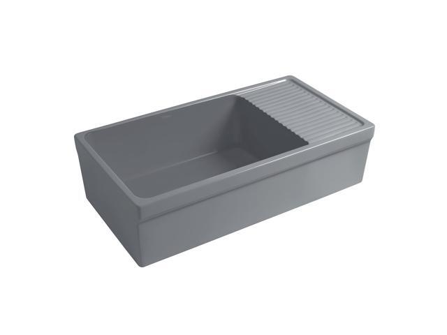 Farmhaus Quatro Alcove Large Reversible Matte Fireclay Kitchen Sink with Integral Drainboard and a Decorative 2' Lip Front Apron on Both Sides