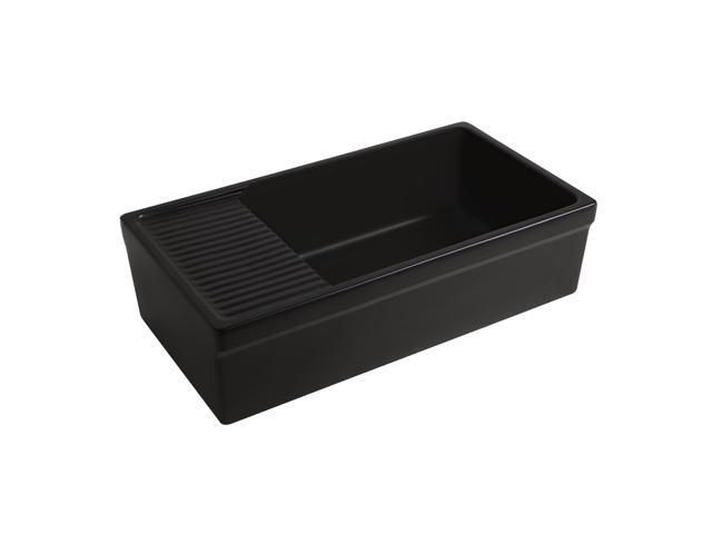 Farmhaus Quatro Alcove Large Reversible Matte Fireclay Kitchen Sink with Integral Drainboard and a Decorative 2' Lip Front Apron on Both Sides
