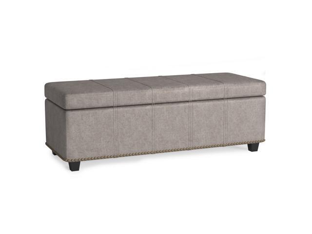 Kingsley 48 inch Wide Transitional Rectangle Large Storage Ottoman in Distressed Grey Faux Air Leather